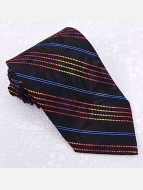 Vitaliano Pancaldi Silk Tie Black Red Blue Rainbow Striped Dots 60" x 3.75" VTG